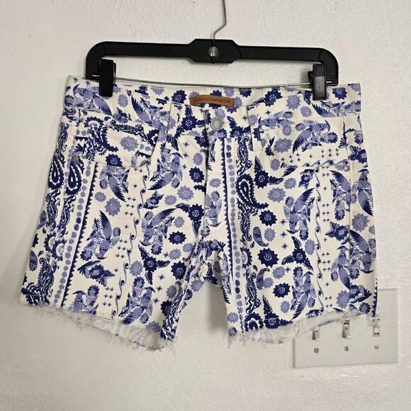 Rebecca Minkoff Crossby Boyfriend Shorts in White and Blue - Picture 2 of 13